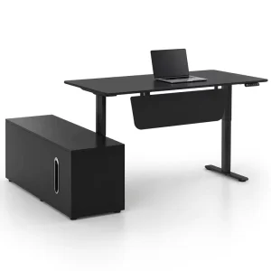 Matte Black Adjustable Office Workstation with Side Credenza Electric Executive Desk OEM ODM Factory