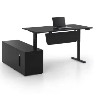 Matte Black Adjustable Office Workstation with Side Credenza Electric Executive Desk OEM ODM Factory