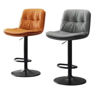 Matte Black Pedestal Bar Stool Single Tuft Contoured Seat Oval Footrest Rotating Height Adjustable for Kitchen Counter Pub