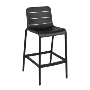 Matte Black Stackable PP Plastic Bar Stool Slatted Outdoor High Bar Chair for Cafe Bistro Restaurant Patio