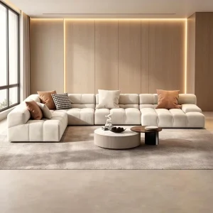 Matte Velvet Modular Sectional Sofa with Tofu Couch L Shaped Reclining Sofa for Villa Hotel Apartment Living Room Furniture