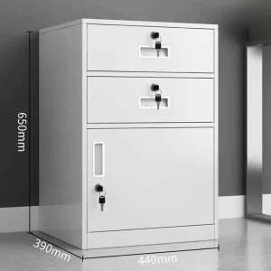 Matte White Compact Office Cabinet Lockable Desk Side Storage Locker