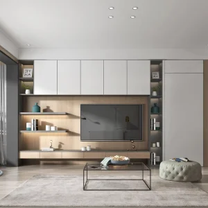 Media Console Handleless Minimalist Modern Natural Wood White Home Office Classic
