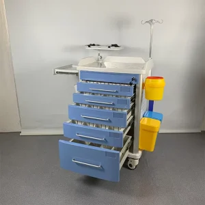 Medical ABS Crash Cart Emergency Storage Trolley With Central Lock and Drawers for Hospital ICU Use