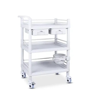 Medical ABS Plastic Hand Cart Trolley 2 Drawers 3-layer Hospital Nursing Trolley Cart