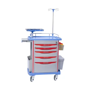 Medical ABS Rescue Vehicle Emergency Trolley Anesthesia Infusion Multi functional All in one Emergency Cart with Five Drawer