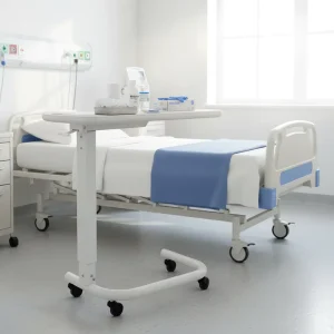 Medical Aluminum Frame Adjustable Hospital Overbed Table Tray Bedside Table Armrests Cup Holders YFT017