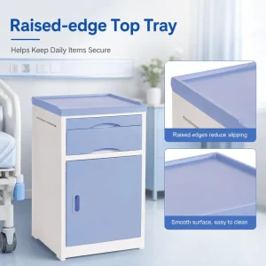 Medical Bedside Cabinet with Wheels ABS Plastic Patient Storage Locker for Hospital Ward