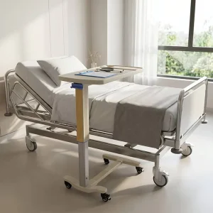 Medical Bedside Overbed Table with Adjustable Height and Universal Wheels for Hospital Patient Room