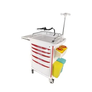 Medical Emergency Crash Cart Metal Hospital Nursing Trolley 5 Drawers IV Pole Defibrillator Shelf ICU