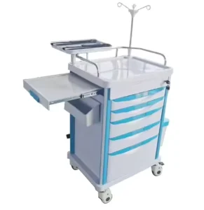 Medical Emergency Hospital Treatment Trolley With Drawers and Trash Can Medication Crash Cart Medicine Trolley