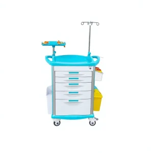 Medical Emergency Trolley Hospital Crash Cart with Defibrillator Shelf and Oxygen Tank Holder for ICU Room