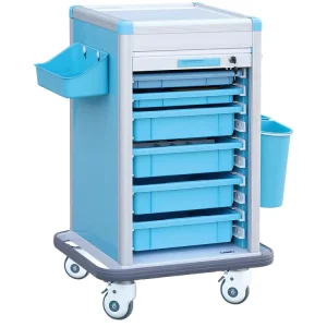 Medical Equipment Portable ABS Plastic Hospital Medicine Trolley with 4 Wheels