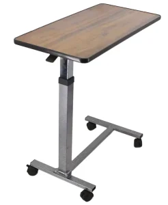 Medical Furniture Height Adjustable Wooden Dining Table Overbed Table with Casters for Hospital