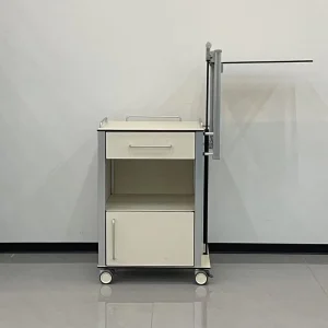 Medical HPL Bedside Cabinet With Telescopic Dining Table Galvanized Steel Drawer Silent Slides Patient Storage Trolley