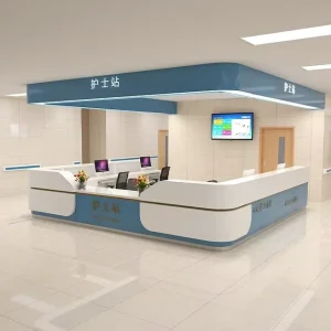 Medical Hospital Furniture Patient Service Counter Guidance Station Wood L Shape Modern Design Home Office Use