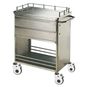 Medical Instrument Trolley Stainless Steel Hospital Use with Caster Wheels Two Drawers and Locks 50 lb Load Capacity