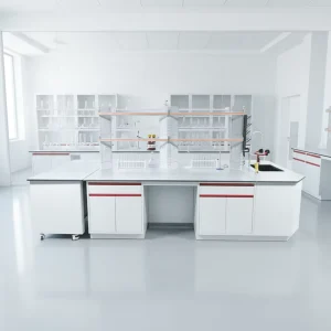 Medical Laboratory C frame Steel Wood Acid Alkali Resistant CE Certified Lab Island Work Table Benches for University Hospital