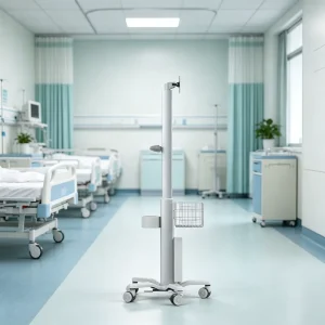 Medical Monitor Cart 1280-1530mm Height Adjustable Tablet Trolley SPCC Storage Silent Casters OEM