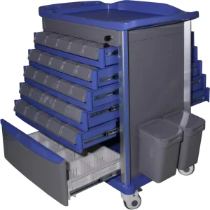Medical Rolling Crash Cart 5 Drawer Nursing Emergency Trolley with IV Pole Trash Bin Locking Casters for Clinic Hospital