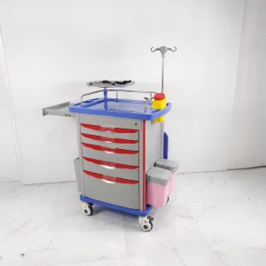 Medical Stainless Silent Wheel Rescue Hospital Furniture Multifunction Emergency Medical Trolley with Drawer