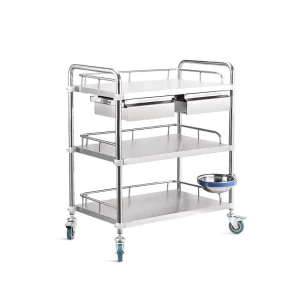 Medical Stainless Steel Instrument Trolley Hospital Cart Utility Storage 201/304 Grade Customizable Structure 50kg Load Capacity