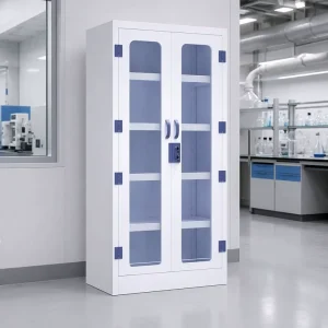 Medical Steel Laboratory & Medical Storage Cabinet with Full Height Glass Door and Adjustable Solid Shelves
