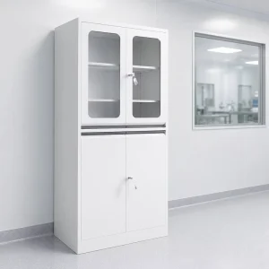 Medical Steel Medicine Cabinet for Hospital Pharmacy Laboratory Storage Upper Glass Lower Steel Doors Adjustable Shelves