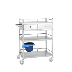 Medical Treatment Cart Operating Trolley 2 Layers Stainless Steel Assembled Emergency Surgical Trolley Cart With Drawer