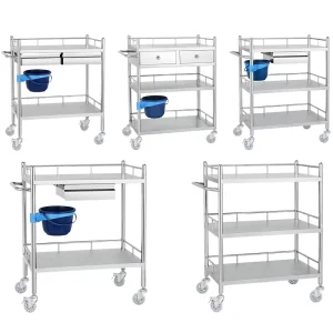 Medical Trolley Stainless Steel Hospital Treatment Cart Clinic Nursing Utility Cart with Drawers Double Triple Layer Design