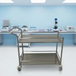 Medical Trolley with Stainless Steel Frame and Crooked Handrail for Hospital Use