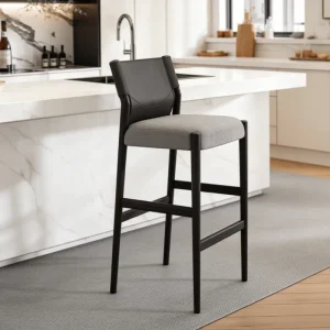 Medieval Style Solid Wood Armrest-Free Pedal Configuration Bar Stool for Living Room