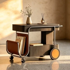 Medieval style Steel Side Table Movable Cabinet Retro Small Tea Table Designer Living Room Light Luxury High end Trolley Storage