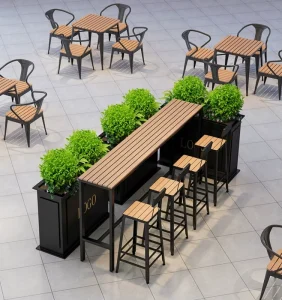 Mediterranean Leisure Outdoor Coffee Bar Table Set Metal Frame Outdoor Furniture Hw76878