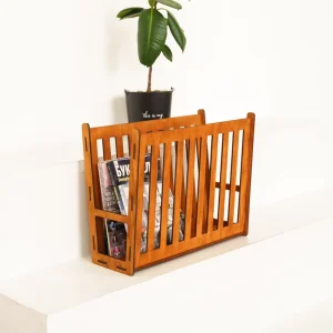Medium Oak Wooden Magazine Holder Rack with Mallet Wall Mount Tabletop Organiser Shelf for Cabinet Magazine Storage