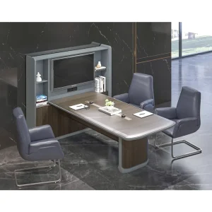 Meeting Room Desk Screen Manager Table with Power Black Wooden Office Furniture Wooden Table Customizable Conference Table