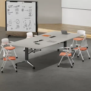 Mekia Solid Wood Conference Table Adjustable Eco Friendly Foldable Oblong Design for Commercial Spaces Multi Functional Use