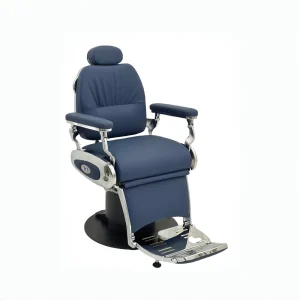 Men’s Durable Vintage Electric Blue Barber Chair Professional Reclining for Modern Salons Hotels Synthetic Leather