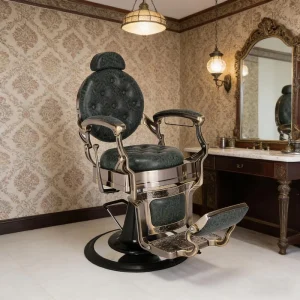 Men’s Leather Barber Chair with Height Adjustment, Quality Leather and Chrome Plating