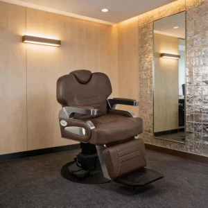 Men’s Luxury Leather Barber Chair with Height Adjustment Quality Leather and Chrome Plating