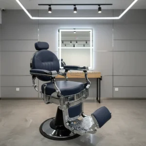 Men’s Salon Barber Chair Heavy Duty Hydraulic Pump Reclining Liftable Features Adjustable Footrest Metal Frame Leather Seat