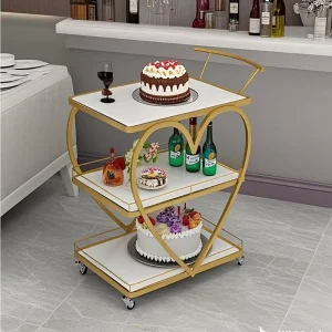 Metal 4 Wheel Durable Movable 3 Shelf Small Trolley Cart Hotel Bar KTV Restaurant Beverage Food Service Minimalist Modern Design