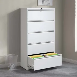 Metal 5 Drawer Lateral File Cabinet White Filing Cabinet with Lock