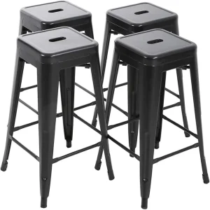 Metal Bar Stools Bar Height High Backless Stools Patio Indoor Outdoor Stackable Kitchen Stools Industrial Bar Chairs