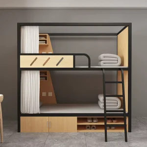 Metal Bunk Bed Frame for School Dormitories Youth Hostels Minimalist Modern Design Customized Color Warranty Commercial