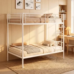 Metal Bunk Bed Twin Over Twin Modern Space Saving Kids Bedroom Furniture