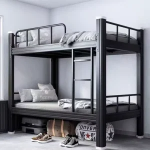 Metal Bunk Bed With Safety Railings Thickened Steel Frame for Student Dormitory Use