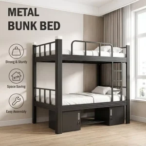Metal Bunk Bed with Anti Slip Stair Large Capacity Storage Heavy Duty Knock Down for Hotel School Dormitory Custom Size OEM