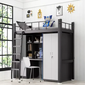 Metal Bunk Beds Room Loft Bed Boy House with Storage Metal Teenager Children’s Kids Bunk Bed With Desk Wardrobe