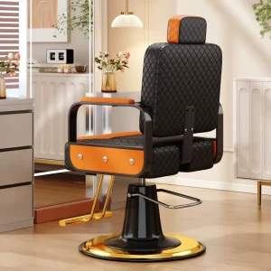 Metal Commercial Hairdressing Chair with Gold Base Reclining Headrest Adjustable Height for Barber Salon Perm Dyeing